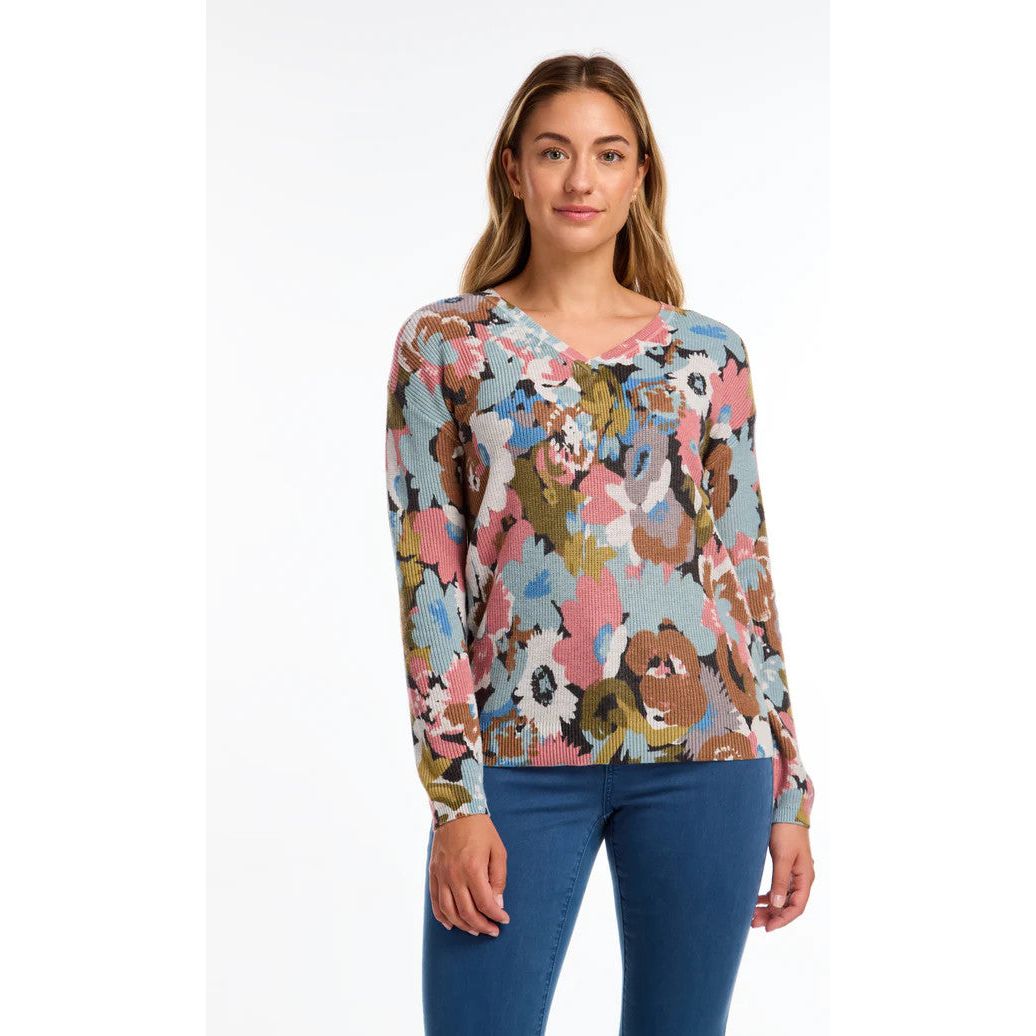 FDJ French Dressing Fall Floral V-Neck Sweater