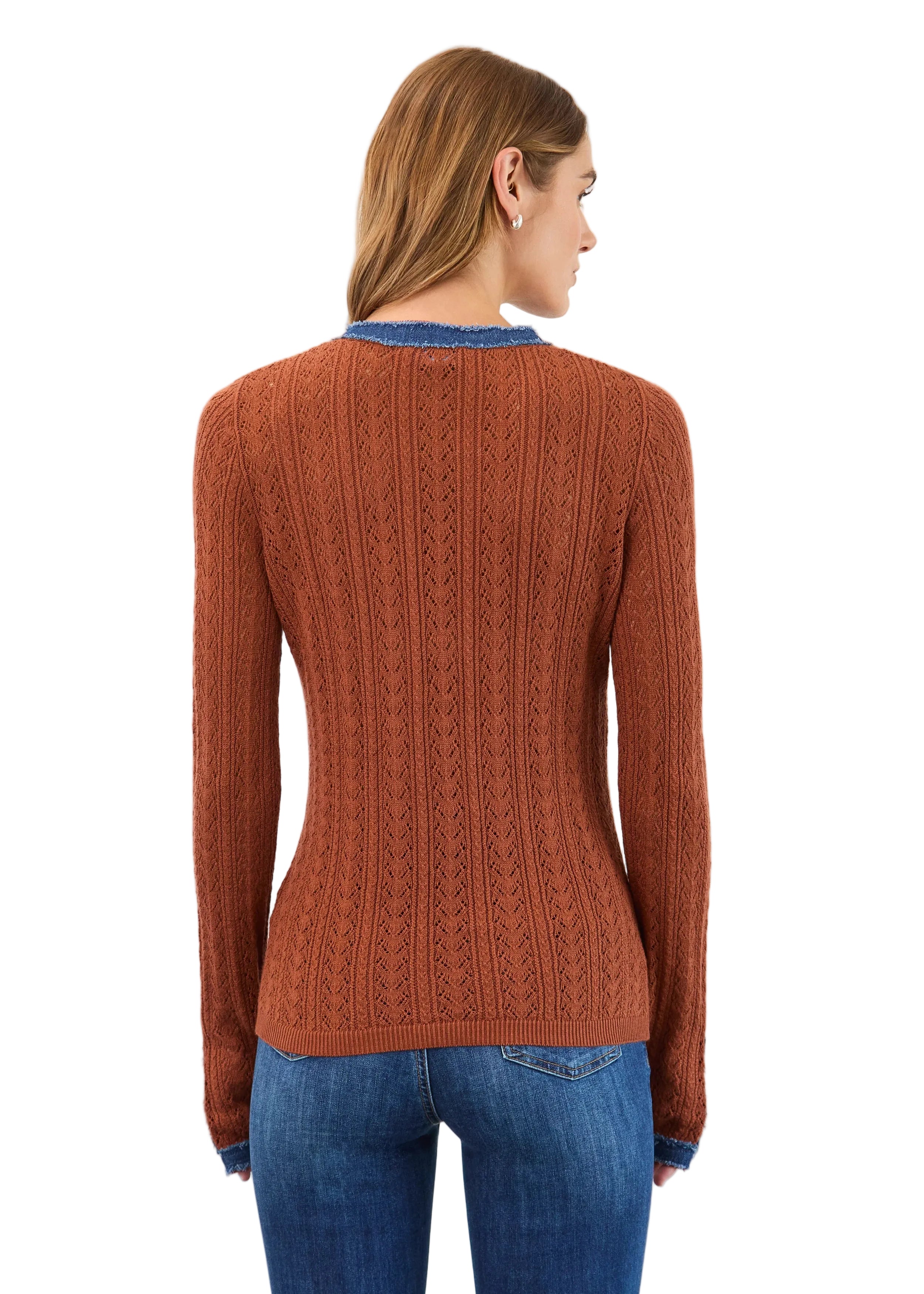 FDJ French Dressing Pointelle Fine Gauge Long Sleeve Sweater (1045114)(Bronze Denim)
