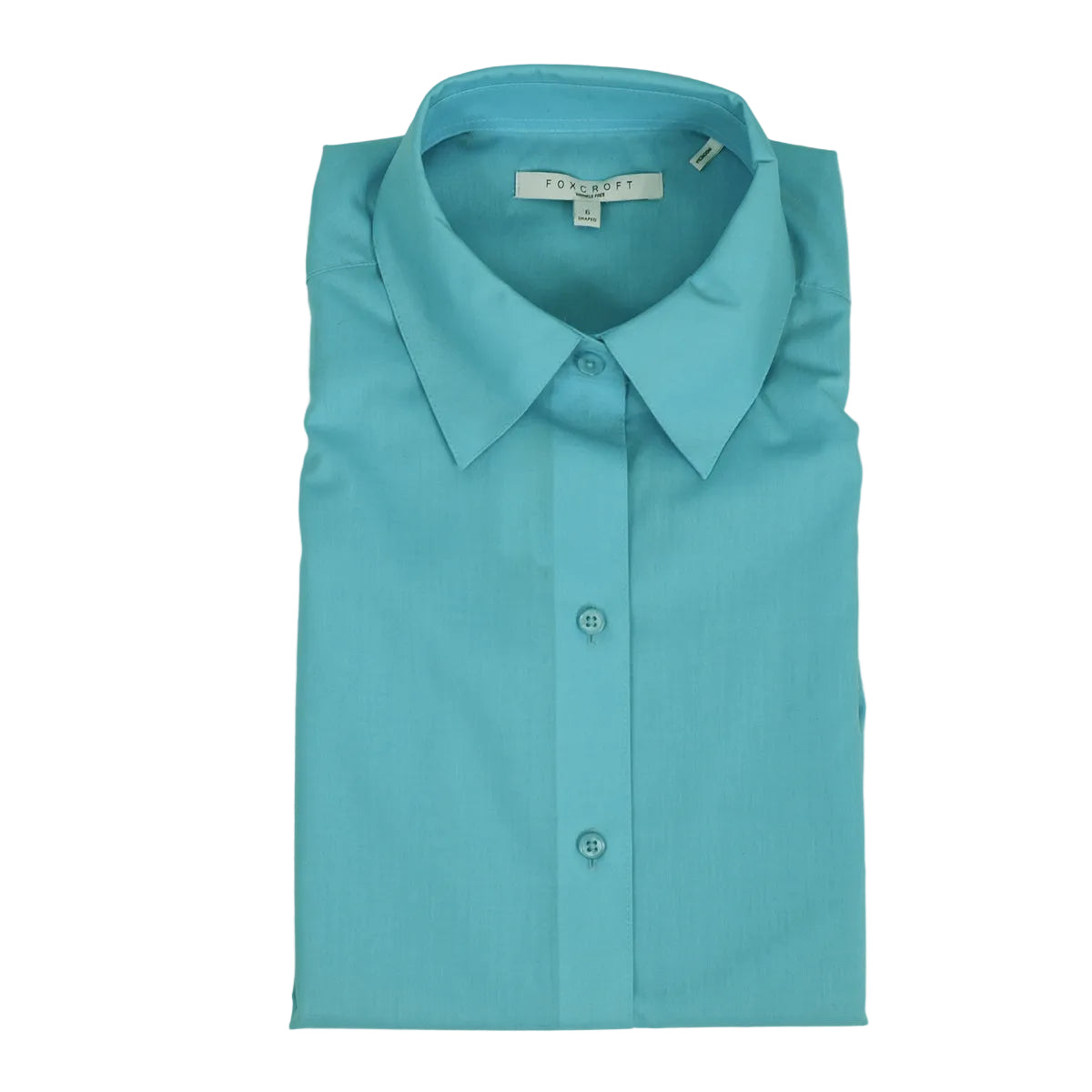Foxcroft Plus 3/4 Sleeve CVC Solid Aqua Dream  Shirt (102329)