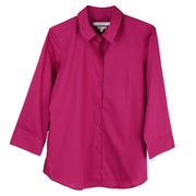 Foxcroft 3/4 Sleeve CVC Solid Deep  Fuchsia Shirt (105106)