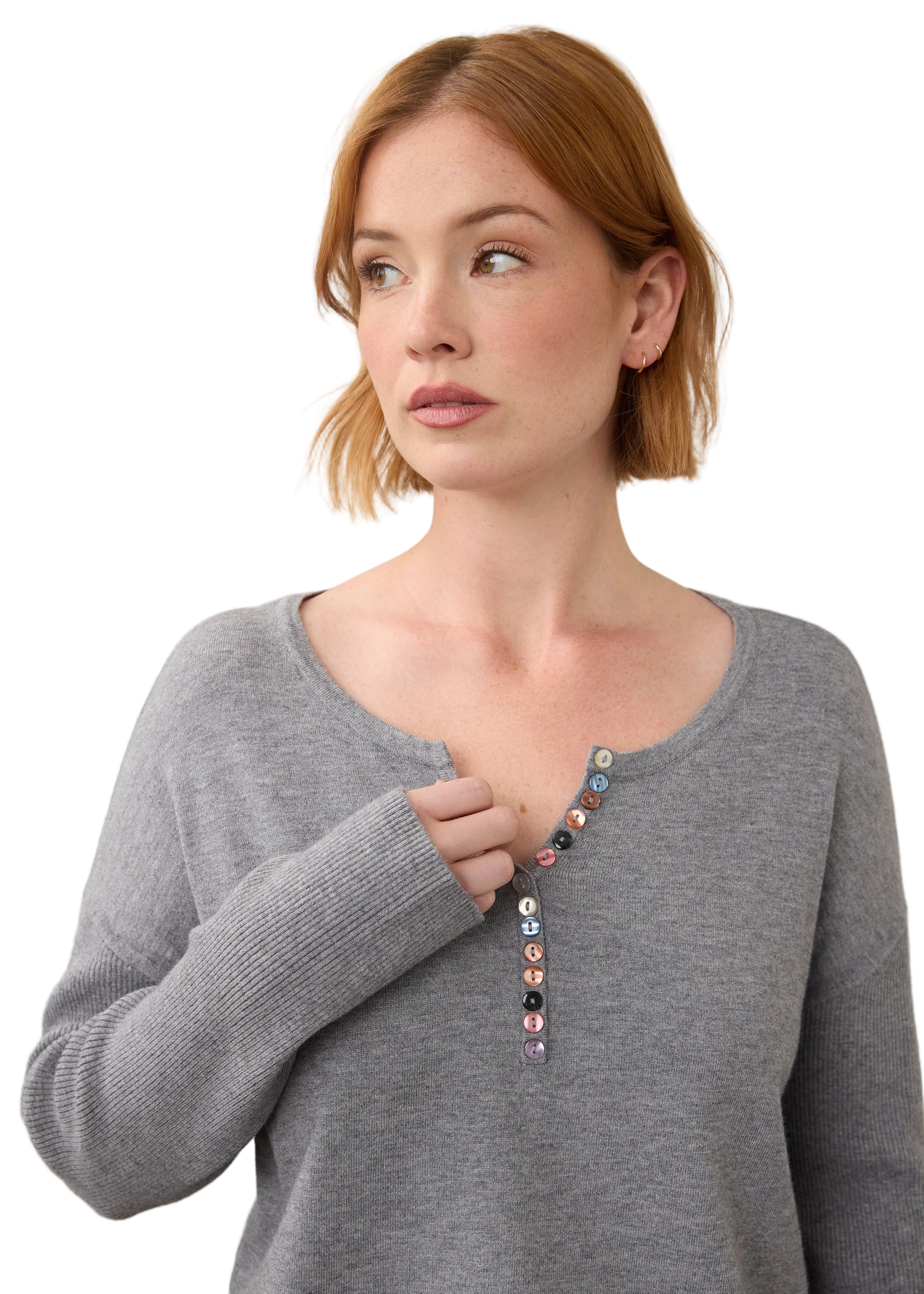 FDJ French Dressing Multi Button Notch Neck Long Sleeve (1056212)(Storm Cloud Heather)