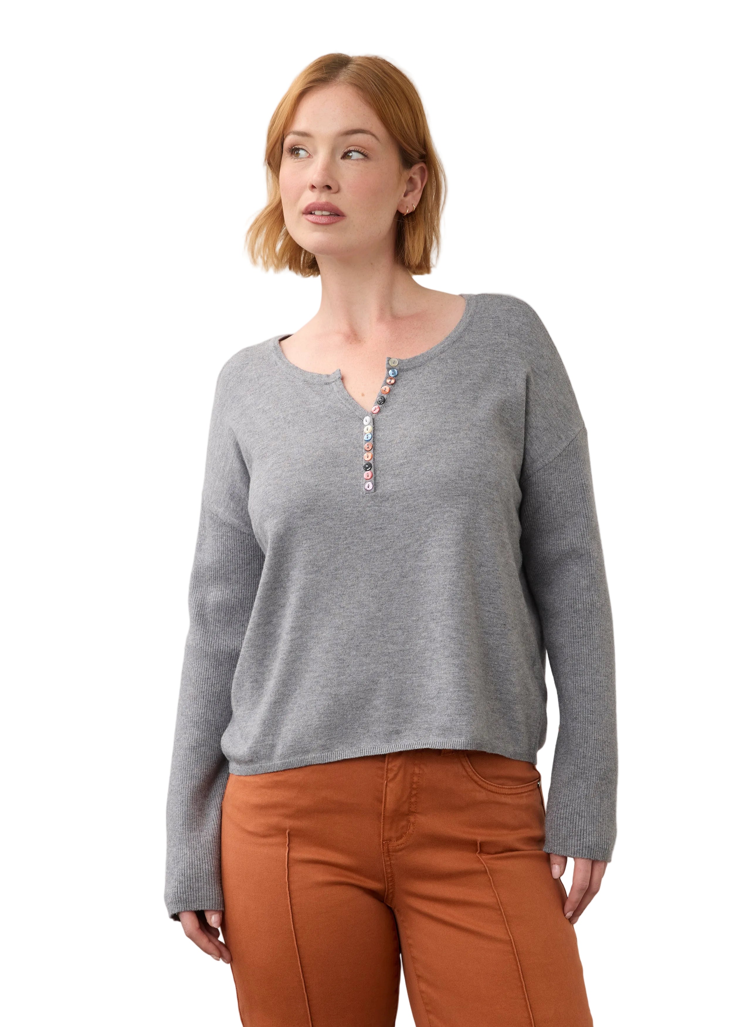 FDJ French Dressing Multi Button Notch Neck Long Sleeve (1056212)(Storm Cloud Heather)