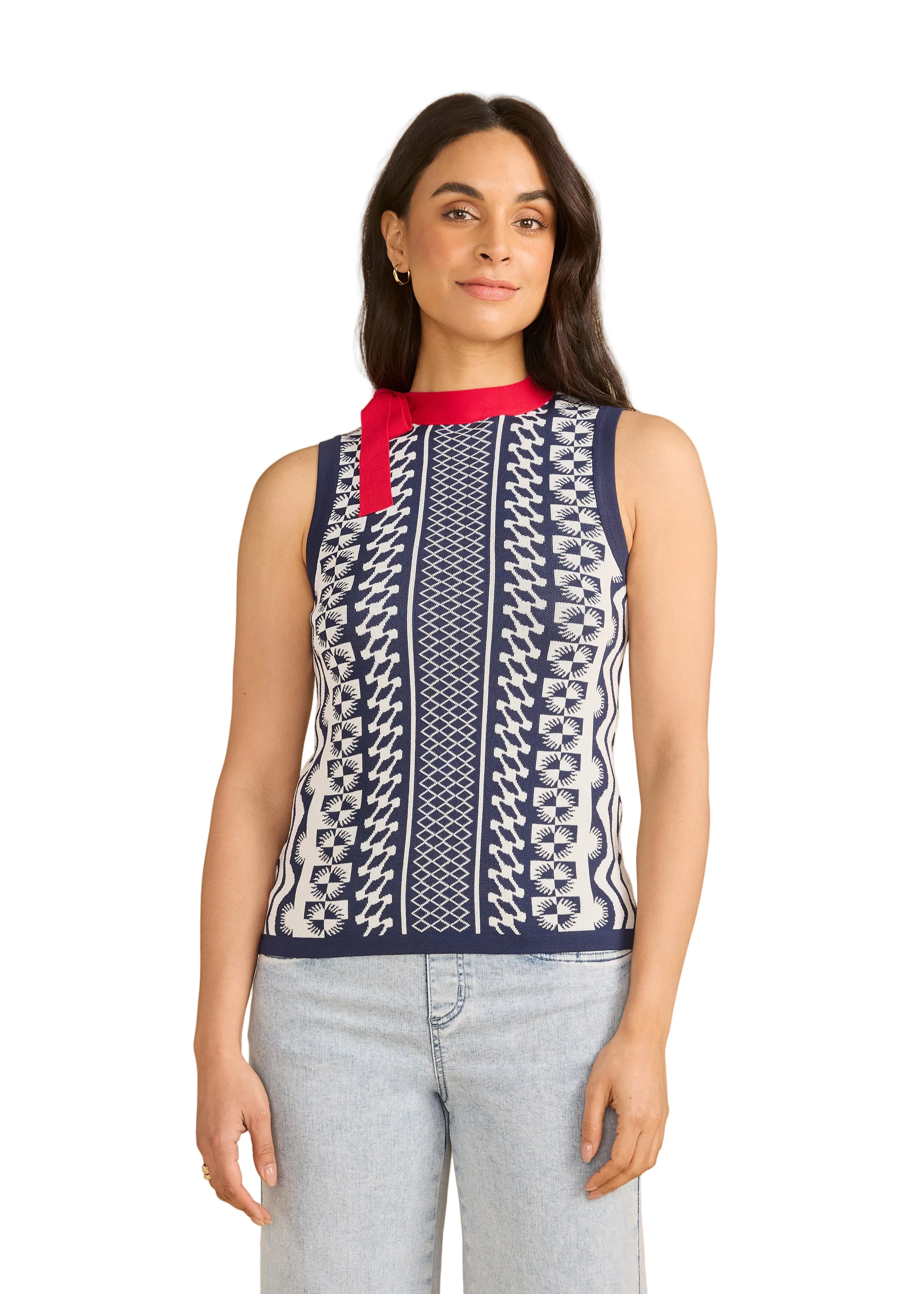 FDJ French Dressing Sleeveless Sweater (1102403)(Navy White