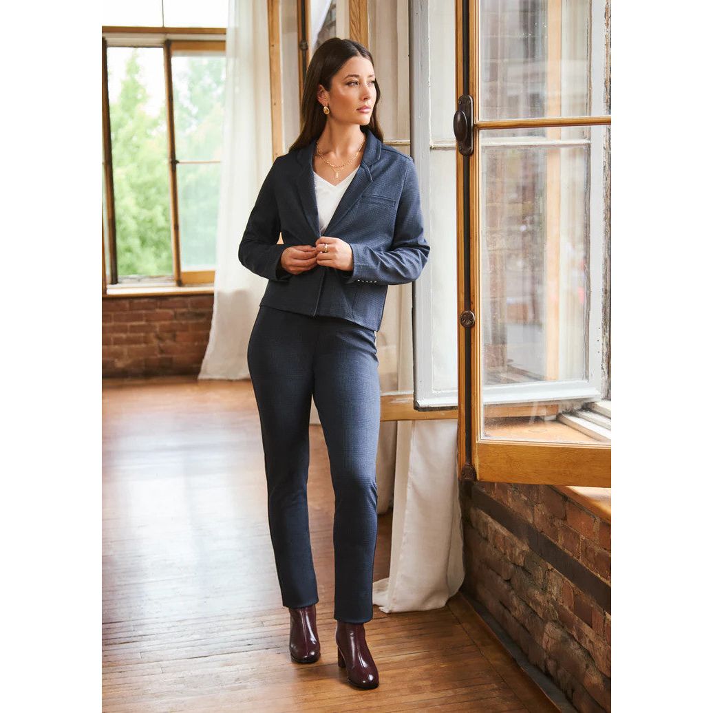 FDJ French Dressing Navy Check Cropped Blazer (1110459)