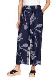Olivia Garden Flood Pant Flax Linen (111134) (Navy and White)