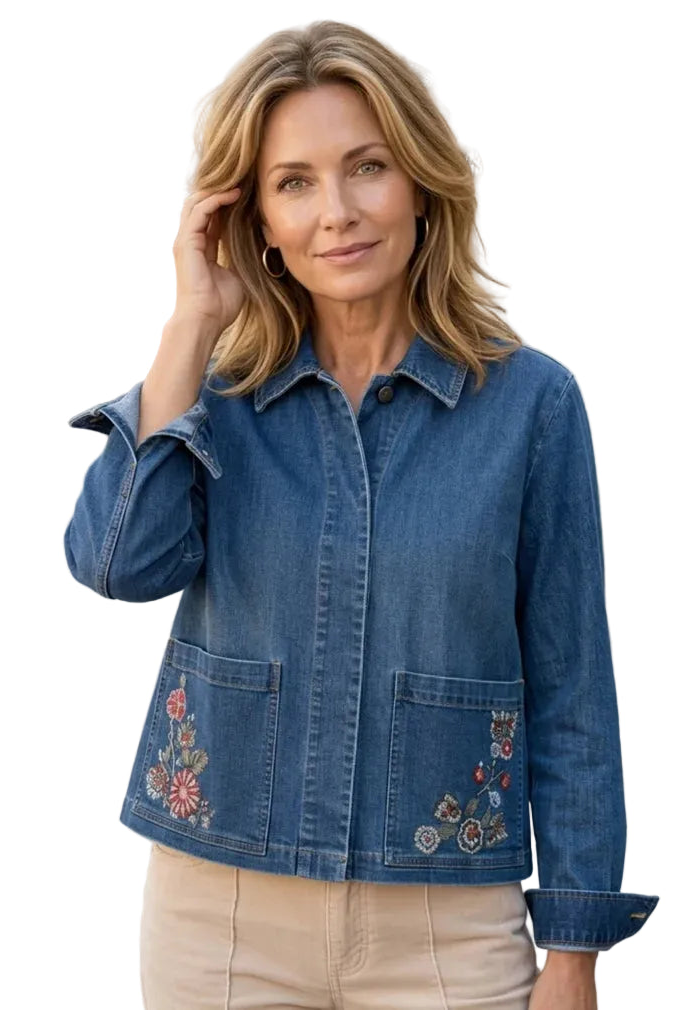 Habitat Stretch Denim Embroidered Jacket (11411) (Medium Denim)