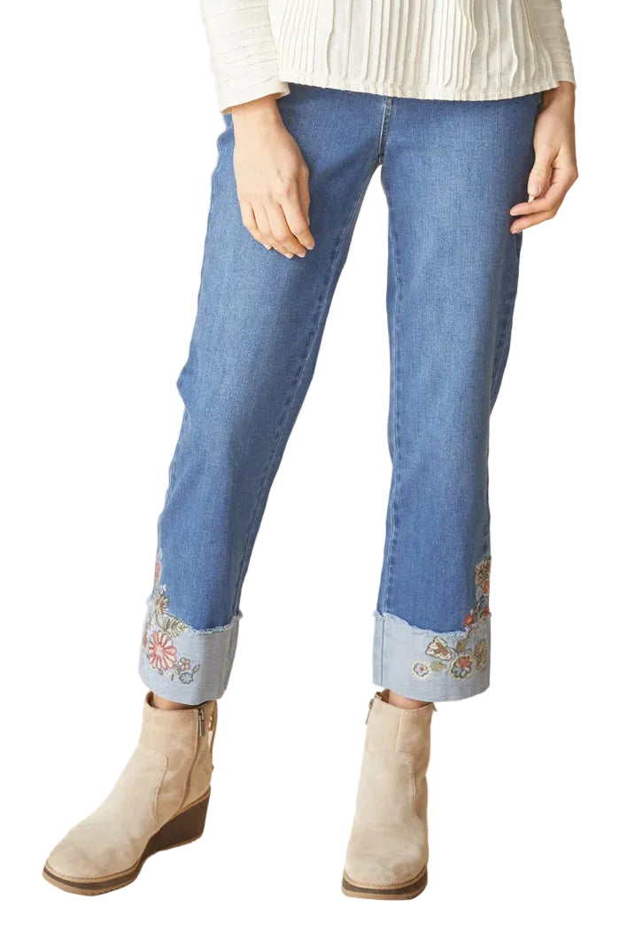 Habitat Stretch Denim Embroidered Cuff Jean (11475) (Medium Denim)