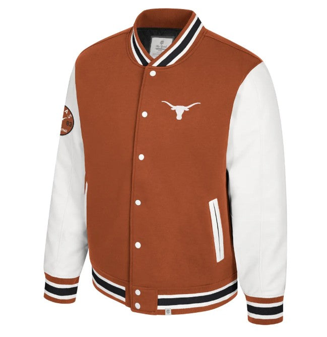 Texas Longhorn Colosseum Men's Grand Tour Letterman Jacket (BO/OFFWHT)
