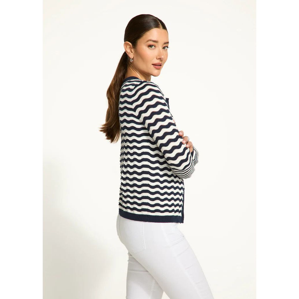 FDJ French Dressing Navy & White Wave Stitch Cardigan