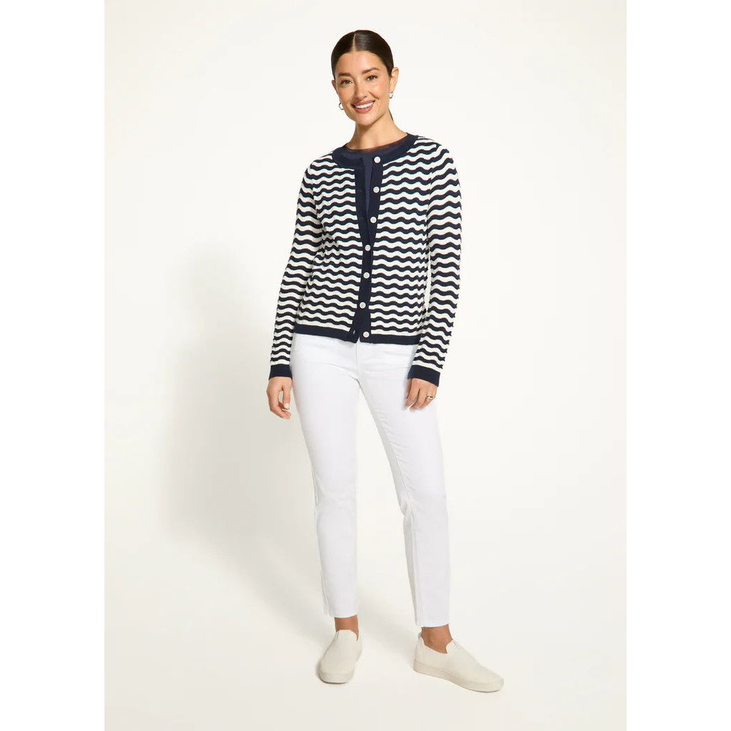 FDJ French Dressing Navy & White Wave Stitch Cardigan