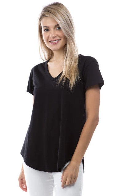 APNY Short Sleeve V-Neck Hi-Low Solid Color Top (Multiple Colors)