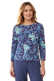 Escape by Habitat Foliage Floral Boxy Tee (12125) (Harbor)
