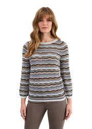 FDJ French Dressing 3/4 Sleeve Wave Stitch Soho Stripe Ottoman Textured  Sweater (1228526)