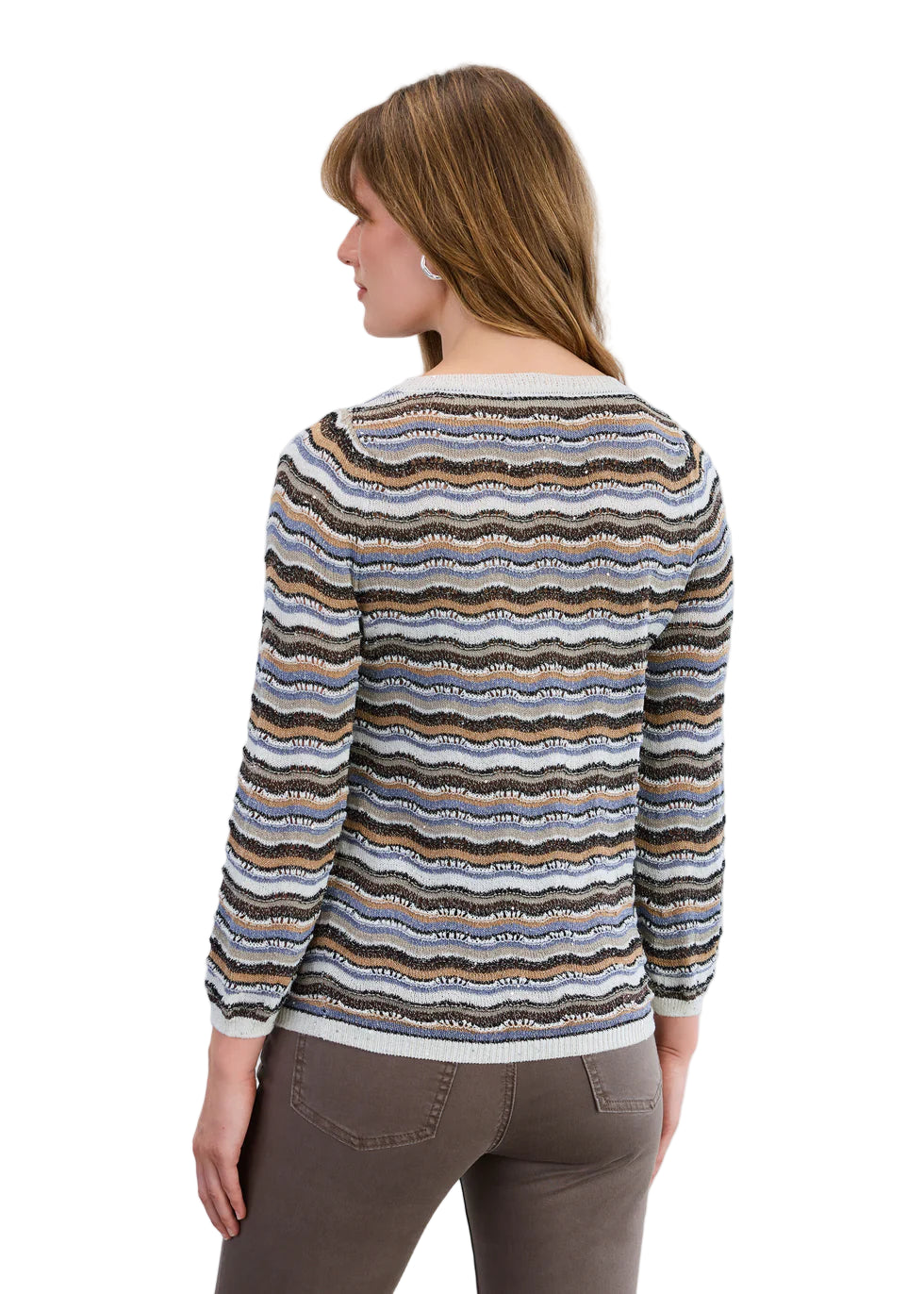 FDJ French Dressing 3/4 Sleeve Wave Stitch Soho Stripe Ottoman Textured  Sweater (1228526)