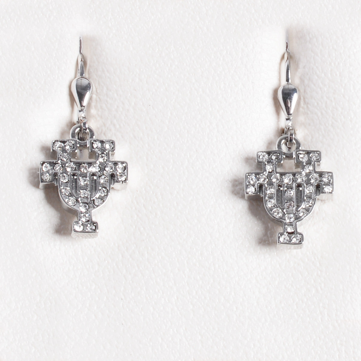 Texas Longhorn Rhodium Crystal UT Drop Earrings (S33537)