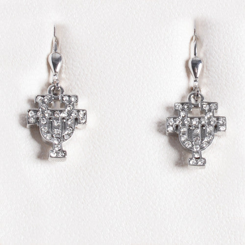 Texas Longhorn Rhodium Crystal UT Drop Earrings (S33537)