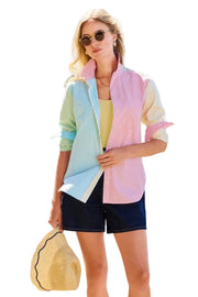 Foxcroft Meghan No Iron Pinpoint Mixed Stripes Long Sleeve Shirt (205393)