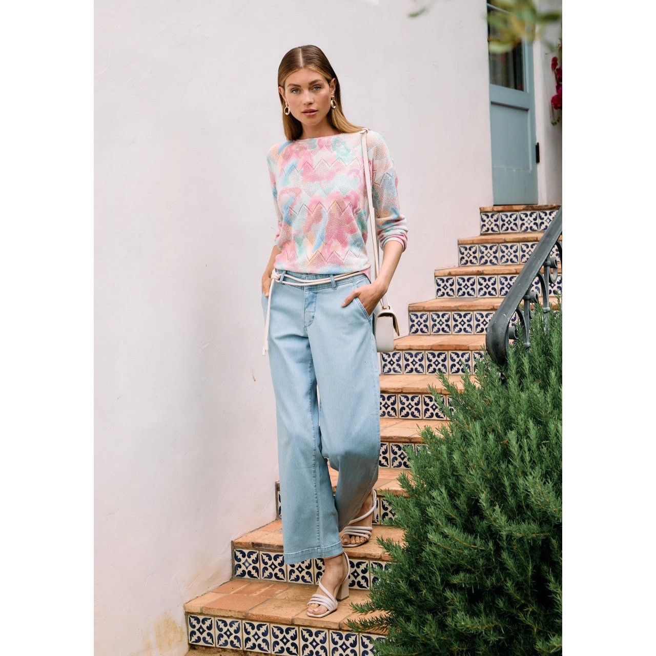 FDJ French Dressing Pointelle Grand Floral Print Sweater