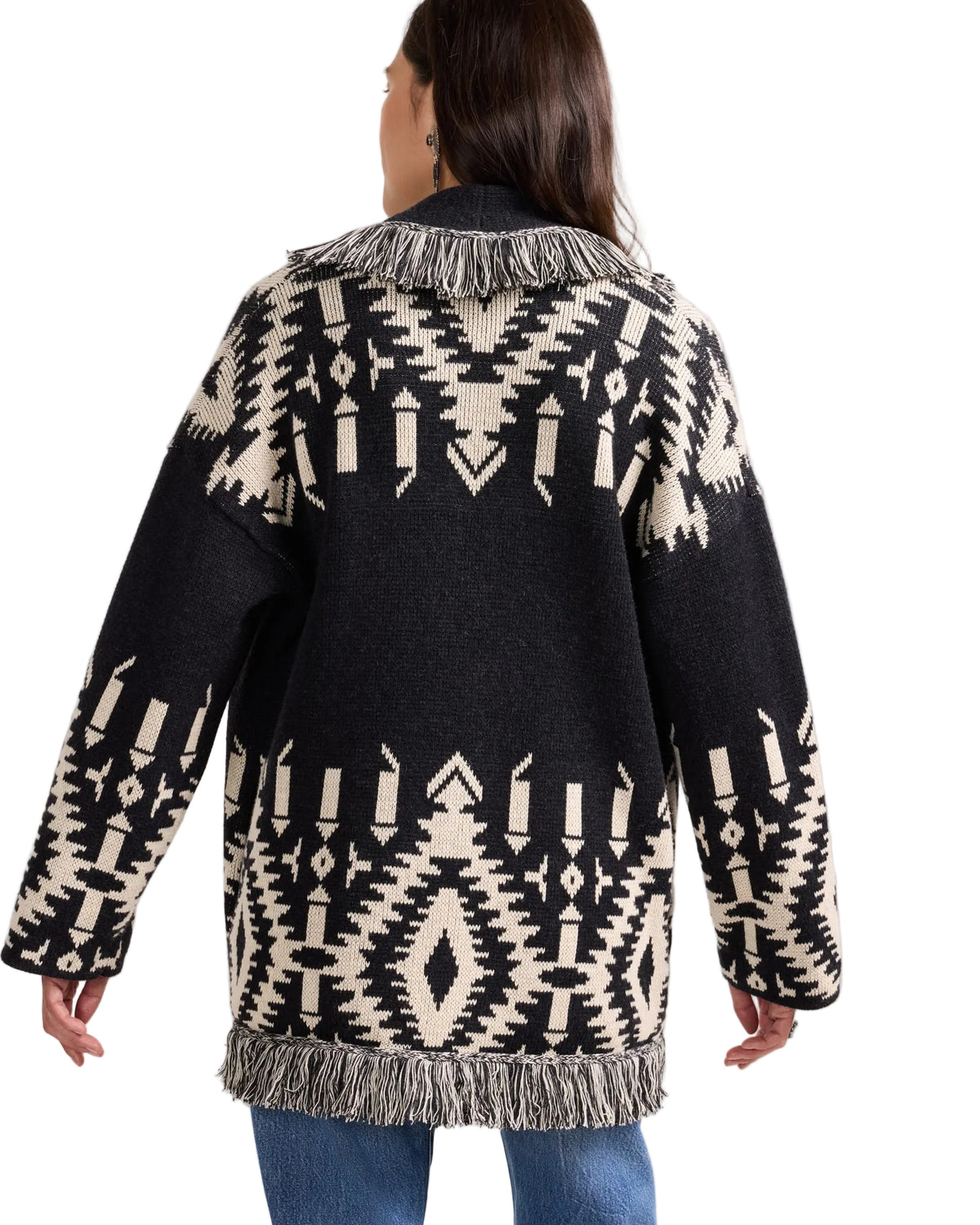 Pendleton Women's Graphic Fringe Lapel Cardigan (TC0175) (Black/Ivory)