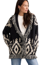 Pendleton Women's Graphic Fringe Lapel Cardigan (TC0175) (Black/Ivory)