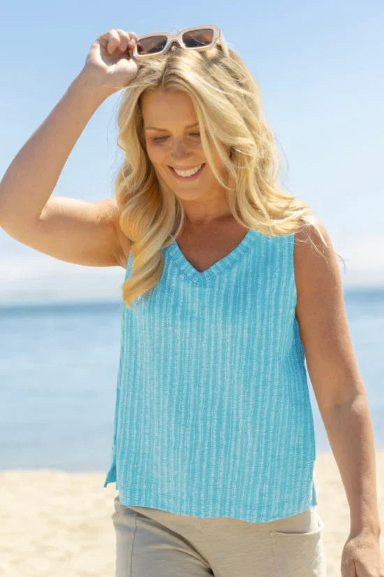 Escape Bali Stripe Peruvian Cotton V-Neck Tank (3 Colors) (13914)