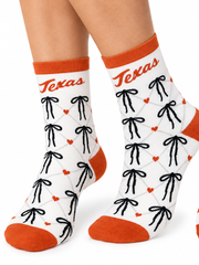 Twin City Knitting Ladies Script Texas with Bows Dress Crew Sock (XK2008)(Medium)