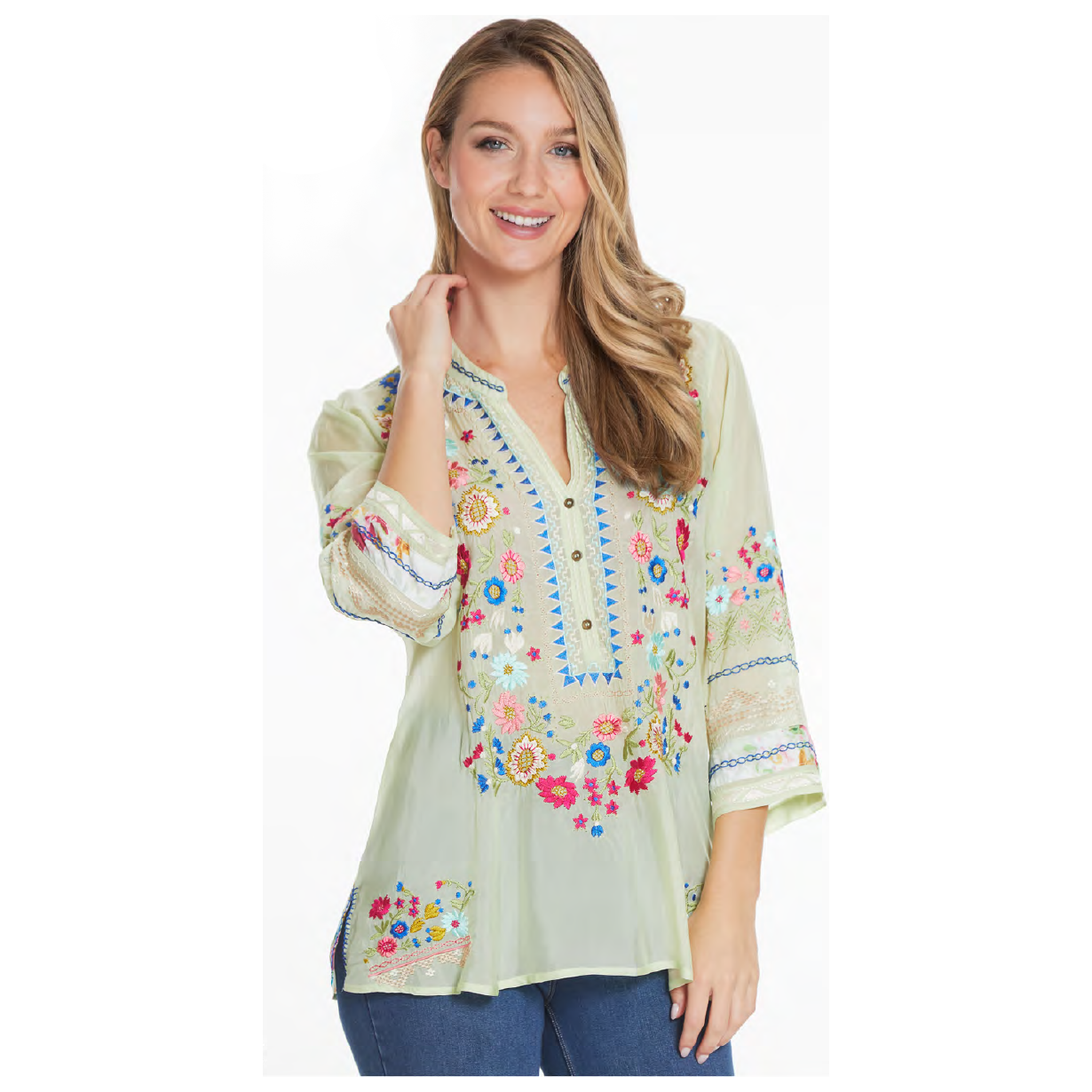 John Mark Embroidered Tunic - Green Aqua (J14333TM)