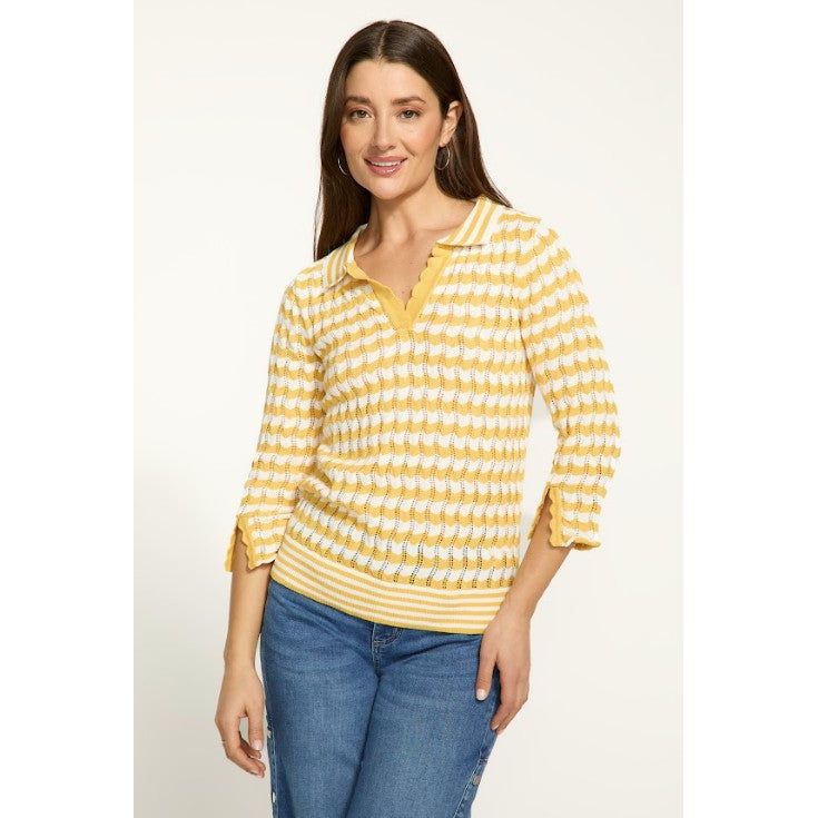FDJ French Dressing Yellow Stripe Polo Sweater
