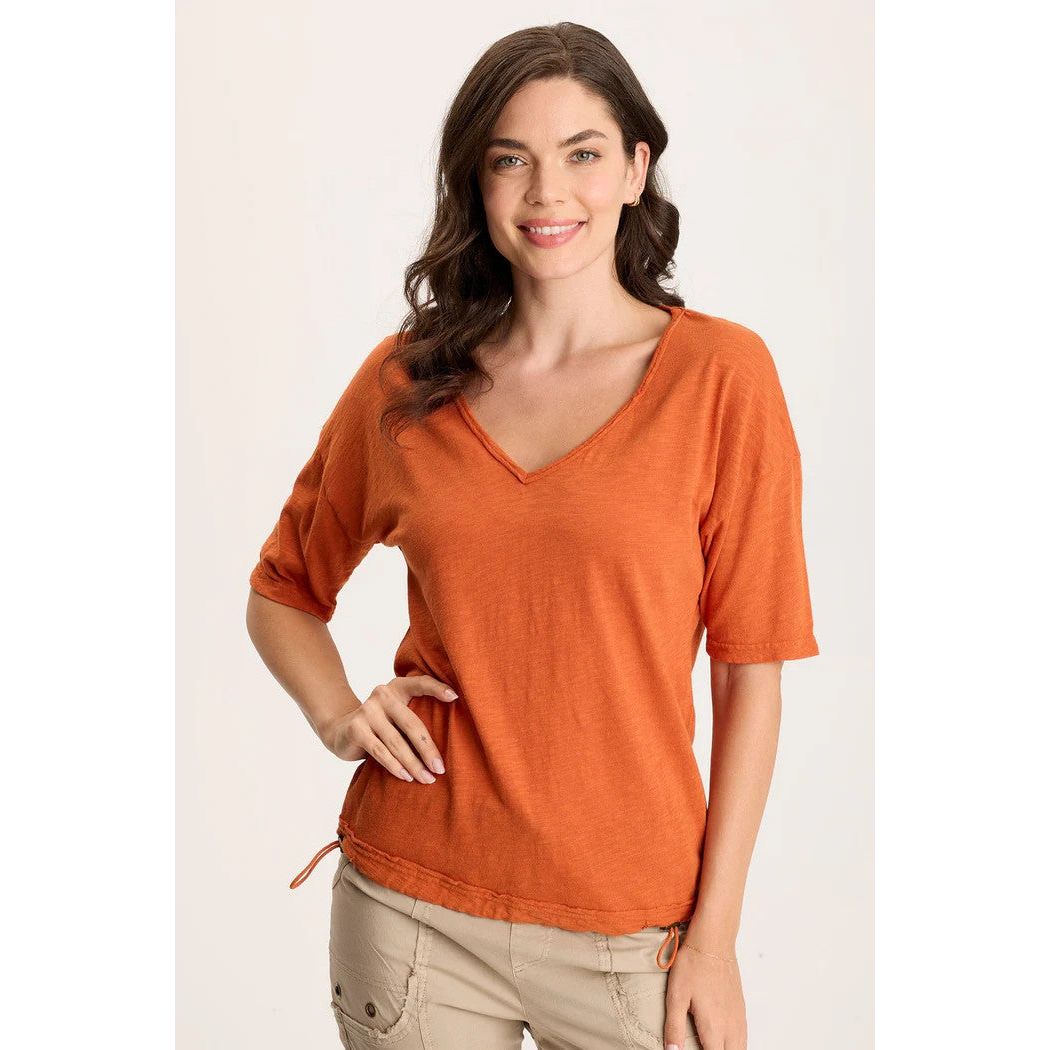 XCVI Rajni V-Neck Cinchable Hem Tee (ORLE)