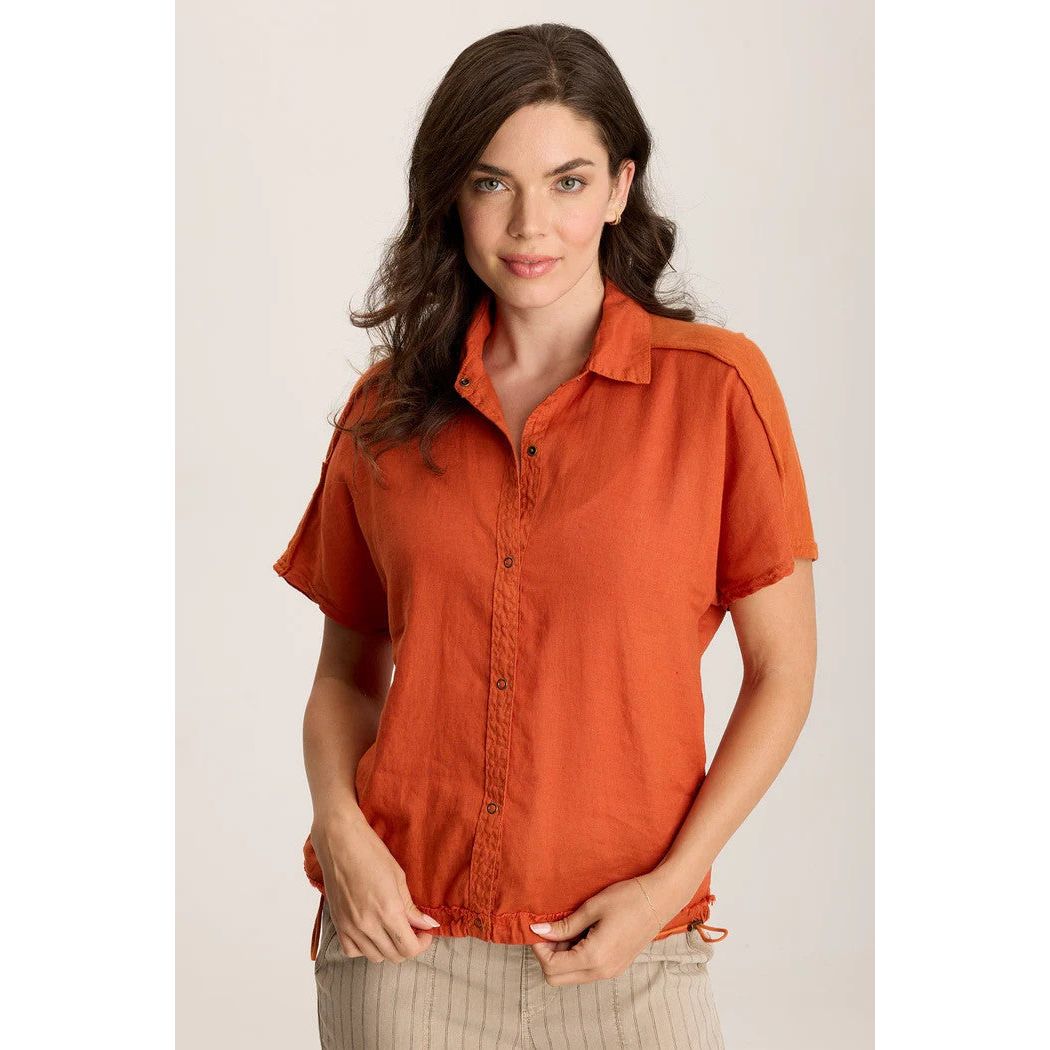 XCVI Inola Linen Cinched Button Front Top (ORLE)