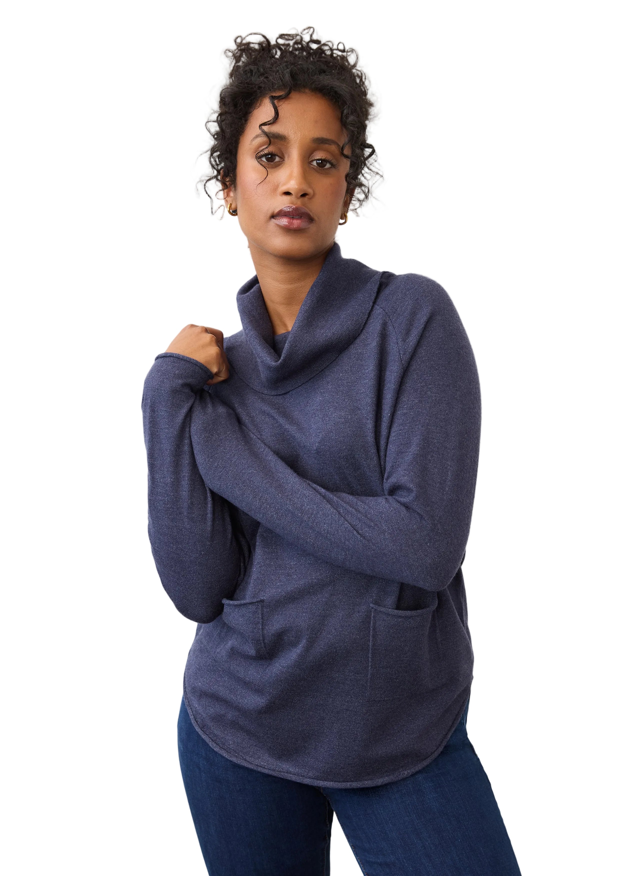 FDJ French Dressing Cowl Neck Fine Gage Sweater ( 1492212)(Deep Indigo)