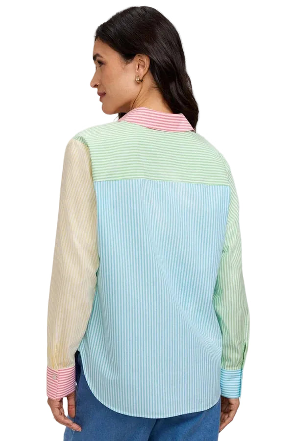 Foxcroft Meghan No Iron Pinpoint Mixed Stripes Long Sleeve Shirt (205393)