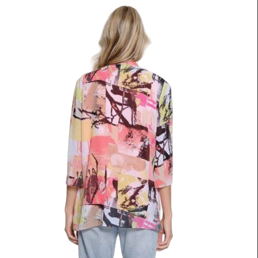 Multiples Flare Sleeve Drapey Open Front Jacket (CORAL)