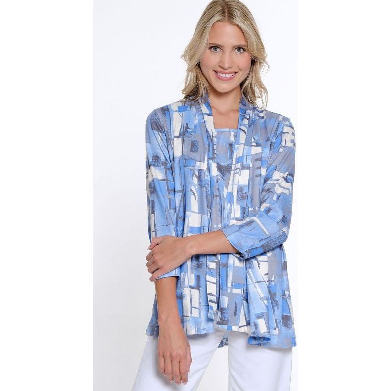 Multiples Abstract Print Flare Sleeve Open Front Jacket