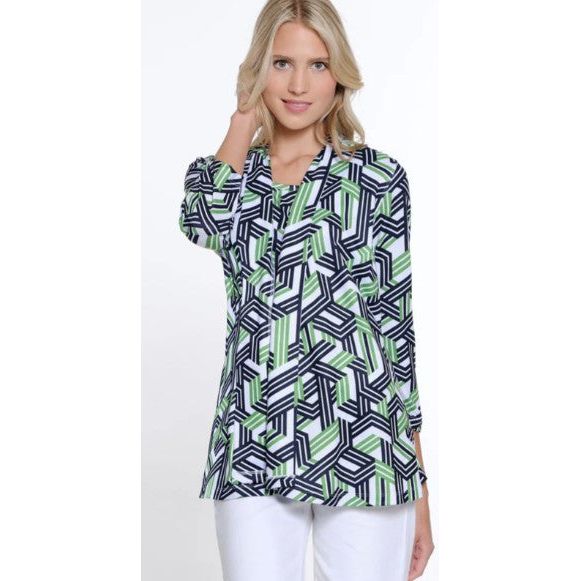 Multiples Geo Stripe Multi Open Front Jacket & Tank Set (GRN/MID)