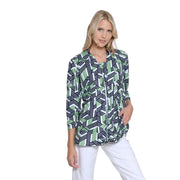 Multiples Geo Stripe Multi Open Front Jacket & Tank Set (GRN/MID)