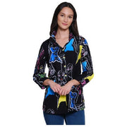 Ali Miles Printed Faces Button Front Wire Collar Shirt (BLK/MULTI) (A15213BM)