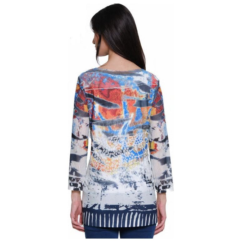 Ali Miles Abstract Burnout Pop-Over Knit Tunic