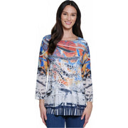 Ali Miles Abstract Burnout Pop-Over Knit Tunic