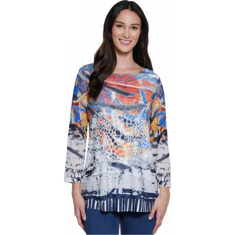 Ali Miles Abstract Burnout Pop-Over Knit Tunic