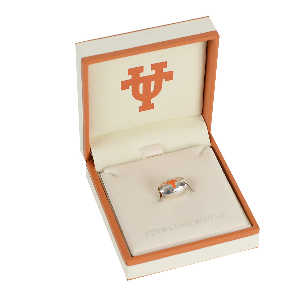Texas Longhorn Sterling Silver Barrel Bead with Burnt Orange Enamel Logo (S80347)