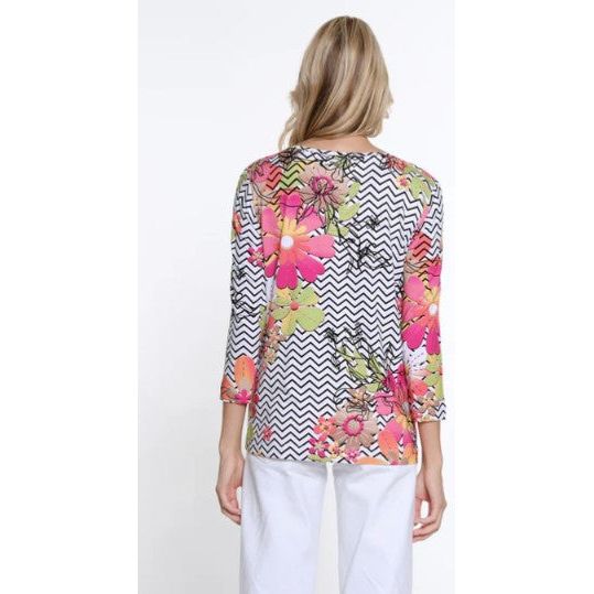 Multiples Print &  Embellished Scoop Neck Top