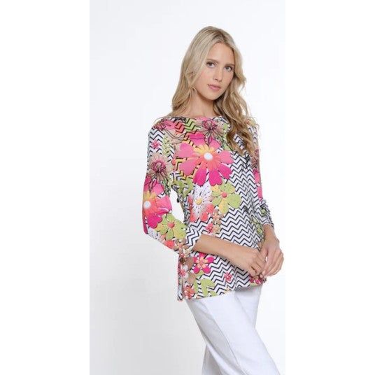 Multiples Print &  Embellished Scoop Neck Top