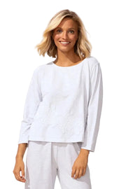 Escape Regatta Embroidered Applique Boxy Stretch Knit Tee (15425)(2 Colors)