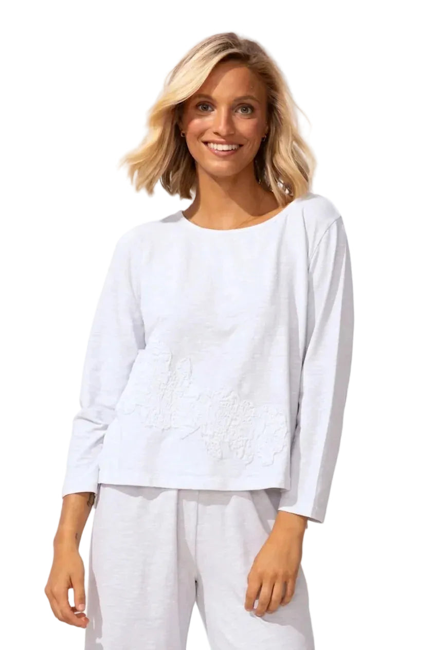 Escape Regatta Embroidered Applique Boxy Stretch Knit Tee (15425)(2 Colors)