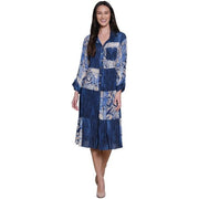 John Mark Mix Patch Print Button Front Cinch Tie Dress (BLUES)(J15861DM )