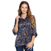 Ali Miles Woven Shimmer Printed Button Front Wire Collar Tunic