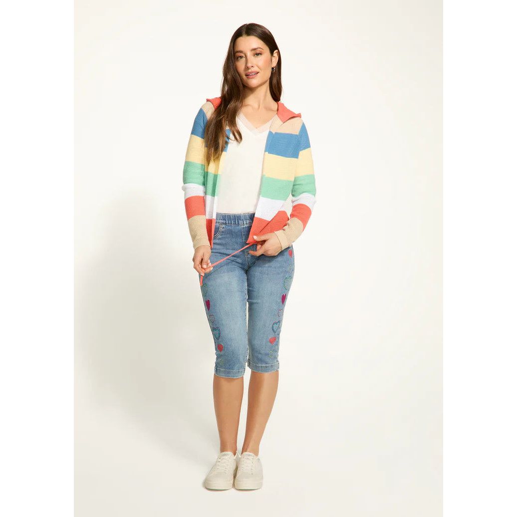 FDJ French Dressing Parasol Stripe Pointelle Hooded Cardigan