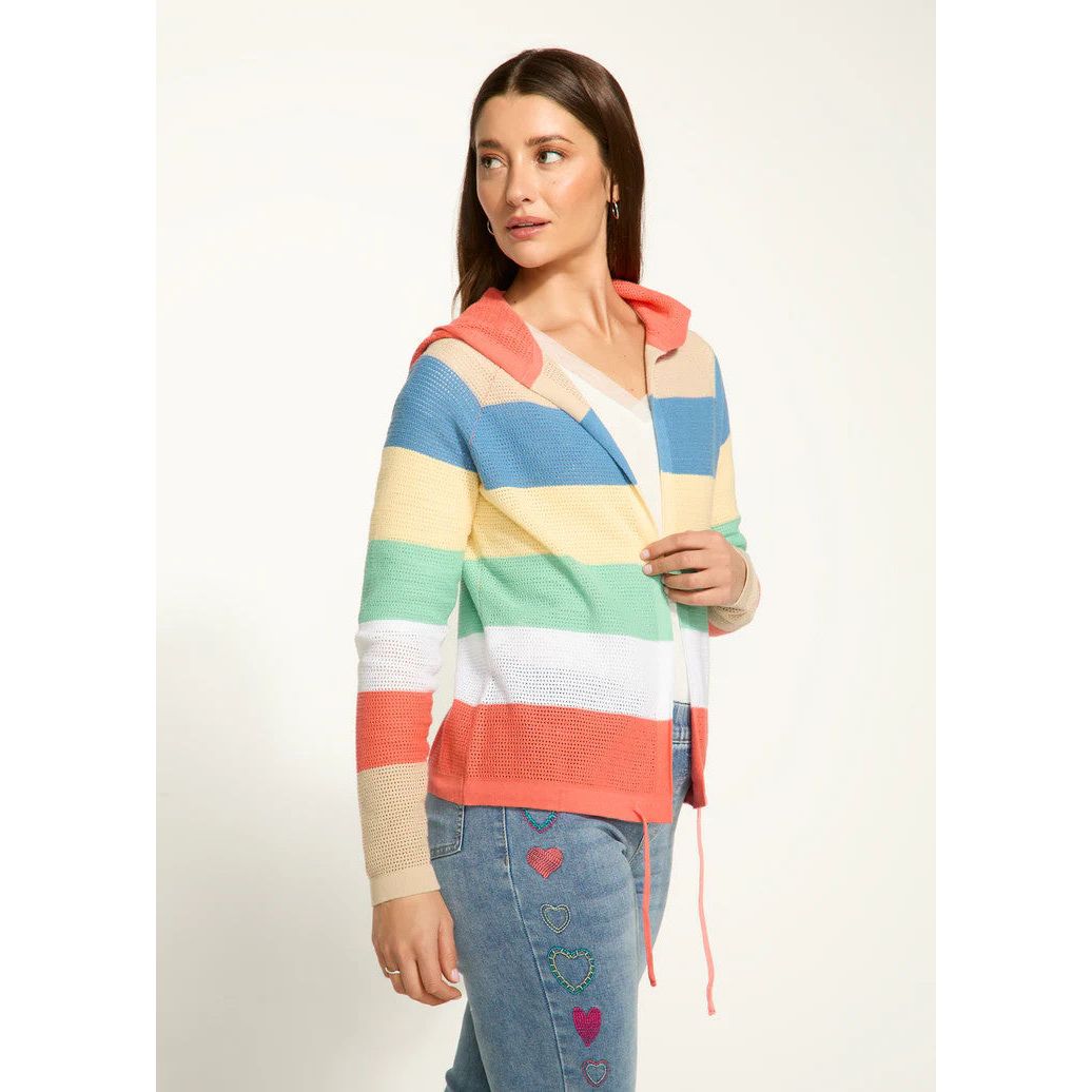 FDJ French Dressing Parasol Stripe Pointelle Hooded Cardigan
