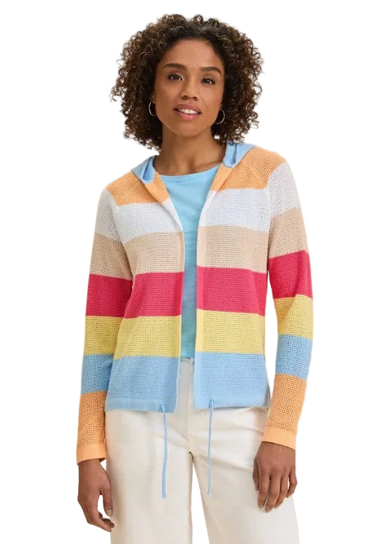 FDJ French Dressing Wide Striped Pointelle Hooded Cardigan (MULTI)